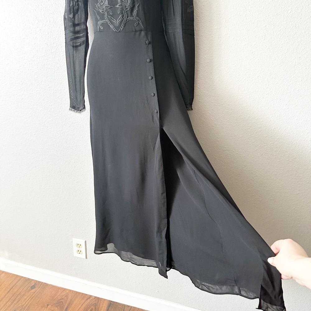 Reformation Adelia Black Mock Neck European Gothic Dark Boho Midi Dress Size 6 - Picture 4 of 11